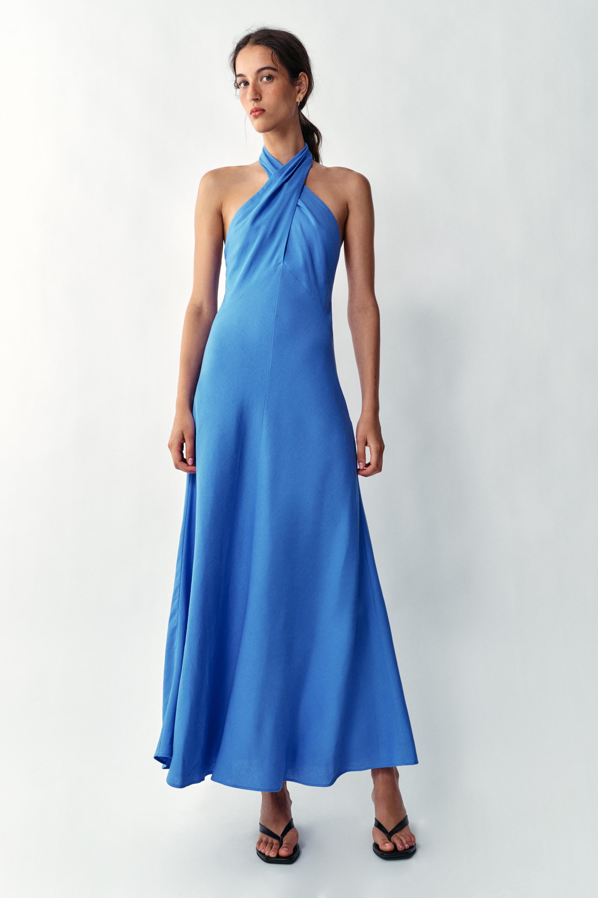 LINEN HALTER MIDI DRESS